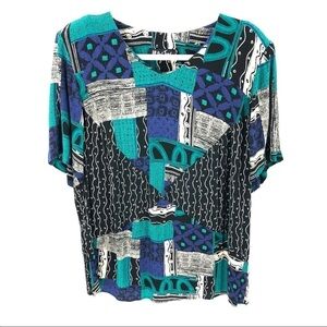 Vintage All That Jazz Top Womens Medium Colorful Artsy Retro Statement Abstract